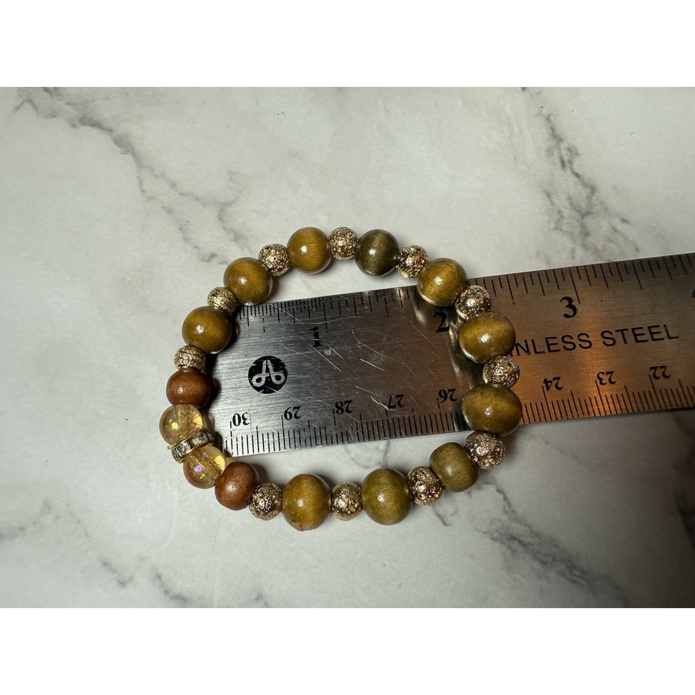 set of 2‎  earth tones and gold beaded bracelets handmade - Picture 4 of 6